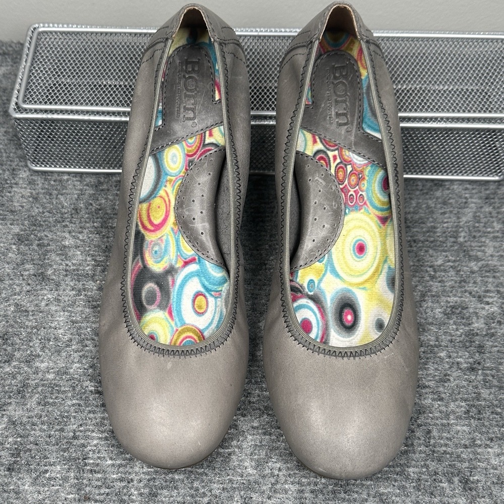 Born  Julianne Gray Leather  Slip On Ballet Flats Women's 6.5 Comfort Neutral